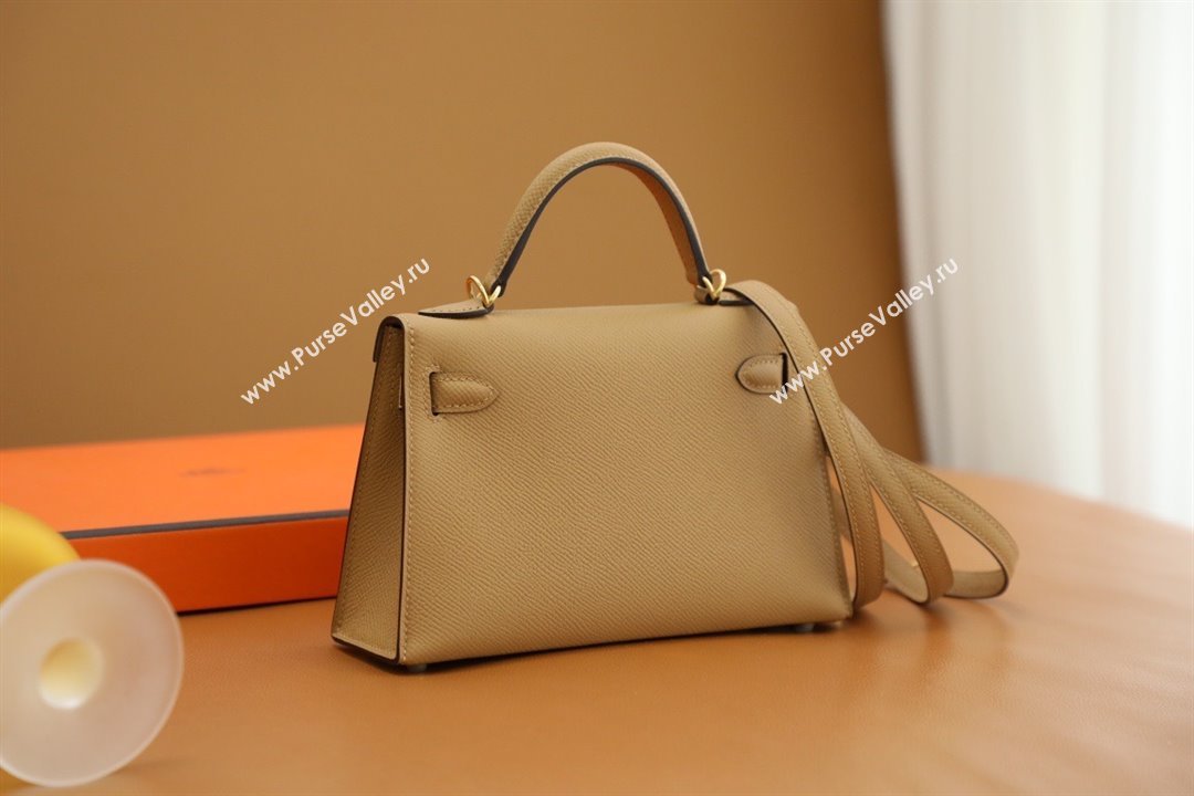 Hermes Mini Kelly II Handbag in original epsom leather chai with gold hardware(handmade) (ayan-231115-14)