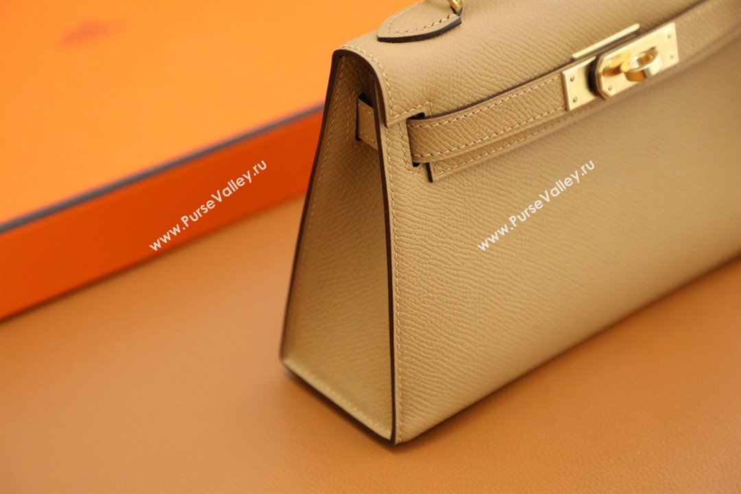 Hermes Mini Kelly II Handbag in original epsom leather chai with gold hardware(handmade) (ayan-231115-14)