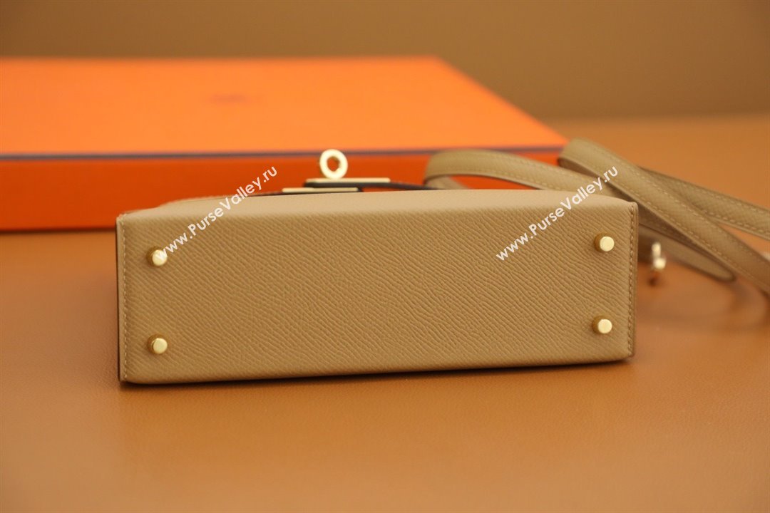 Hermes Mini Kelly II Handbag in original epsom leather chai with gold hardware(handmade) (ayan-231115-14)