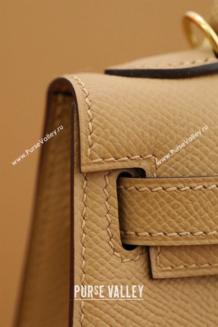 Hermes Mini Kelly II Handbag in original epsom leather chai with gold hardware(handmade) (ayan-231115-14)