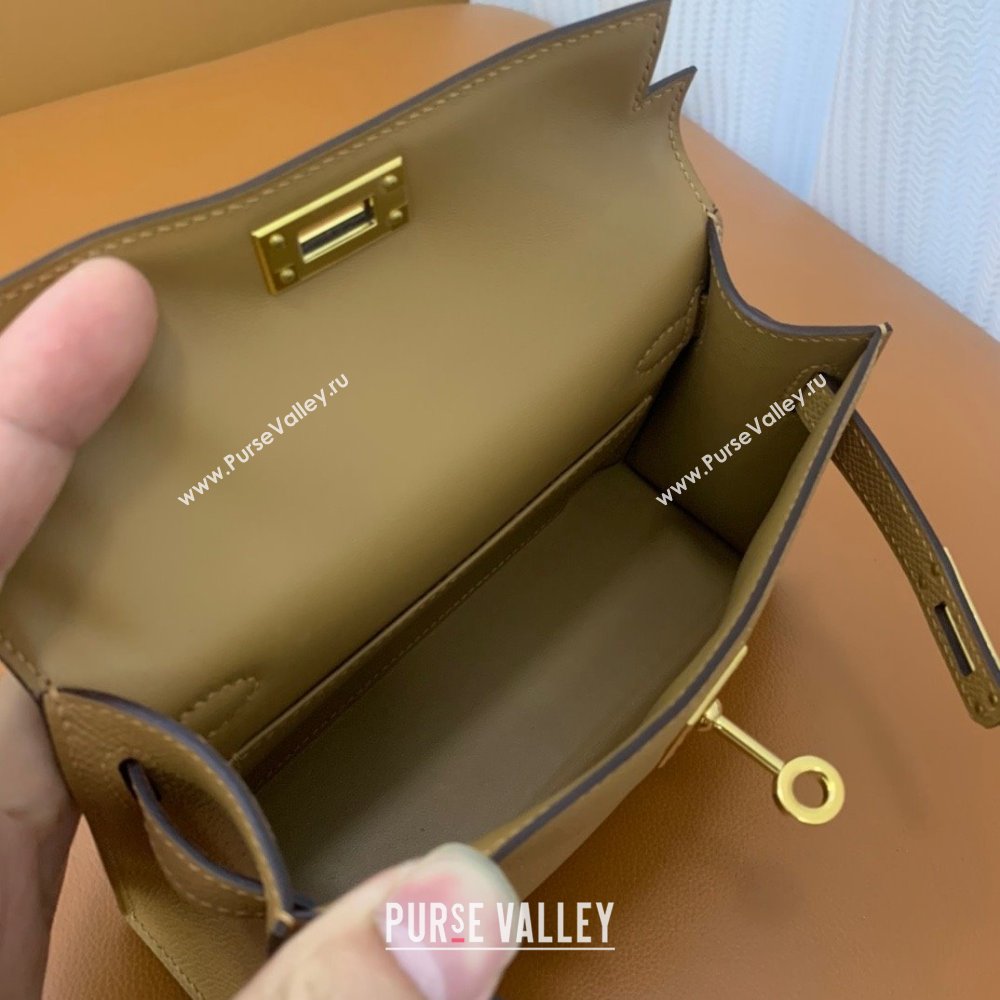 Hermes Mini Kelly II Handbag in original epsom leather chai with gold hardware(handmade) (ayan-231115-14)