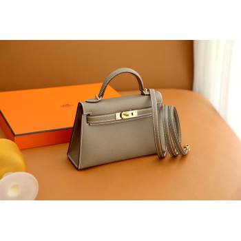 Hermes Mini Kelly II Handbag in original epsom leather etoupe with gold hardware(handmade) (ayan-231115-15)