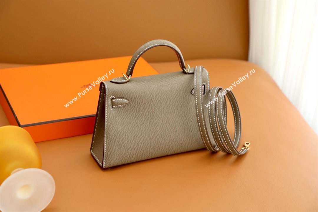 Hermes Mini Kelly II Handbag in original epsom leather etoupe with gold hardware(handmade) (ayan-231115-15)