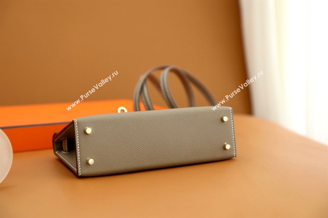 Hermes Mini Kelly II Handbag in original epsom leather etoupe with gold hardware(handmade) (ayan-231115-15)