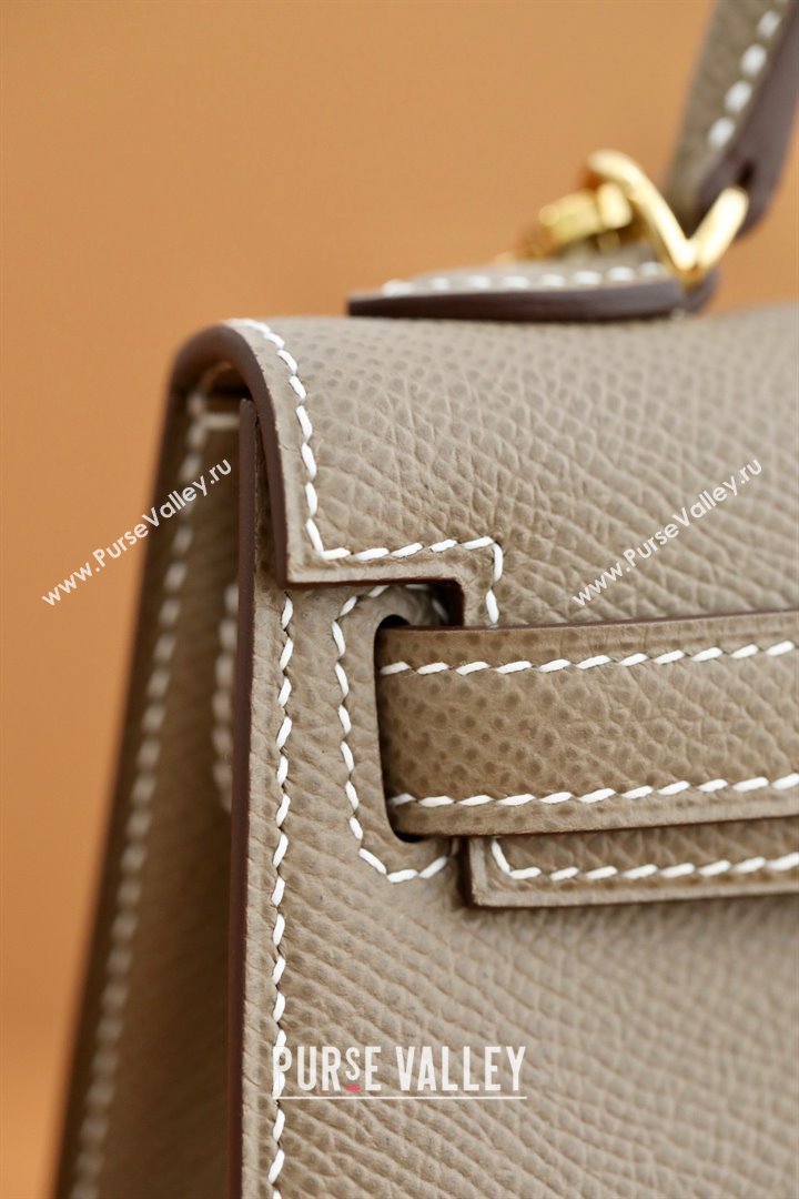 Hermes Mini Kelly II Handbag in original epsom leather etoupe with gold hardware(handmade) (ayan-231115-15)