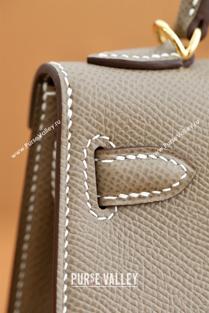Hermes Mini Kelly II Handbag in original epsom leather etoupe with gold hardware(handmade) (ayan-231115-15)
