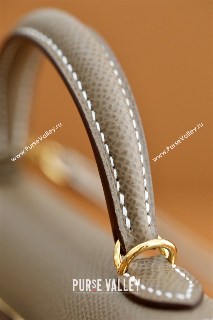 Hermes Mini Kelly II Handbag in original epsom leather etoupe with gold hardware(handmade) (ayan-231115-15)