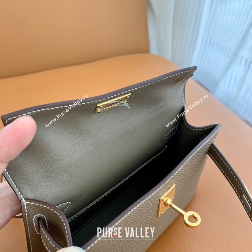 Hermes Mini Kelly II Handbag in original epsom leather etoupe with gold hardware(handmade) (ayan-231115-15)