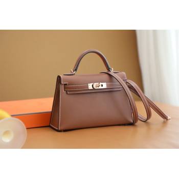 Hermes Mini Kelly II Handbag in original barenia leather gold brown with gold hardware(handmade) (ayan-231115-18)