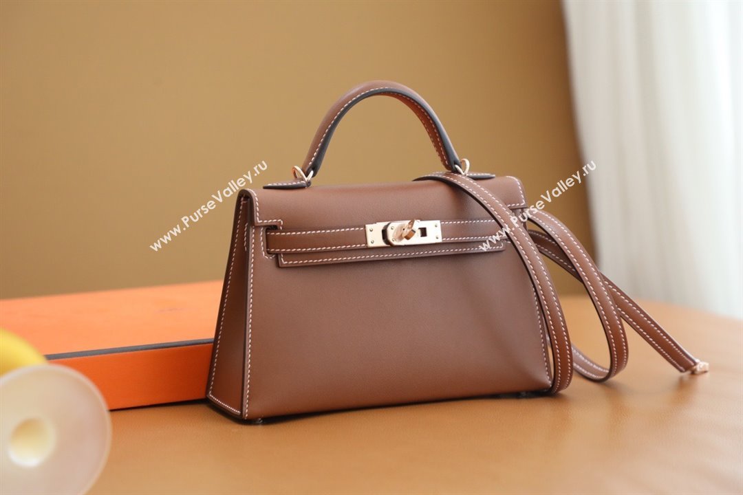 Hermes Mini Kelly II Handbag in original barenia leather gold brown with gold hardware(handmade) (ayan-231115-18)