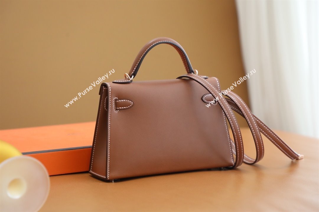 Hermes Mini Kelly II Handbag in original barenia leather gold brown with gold hardware(handmade) (ayan-231115-18)