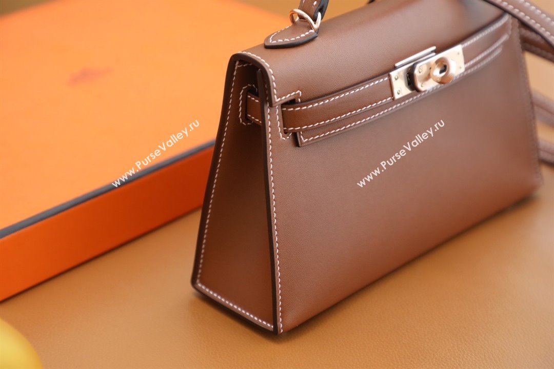 Hermes Mini Kelly II Handbag in original barenia leather gold brown with gold hardware(handmade) (ayan-231115-18)