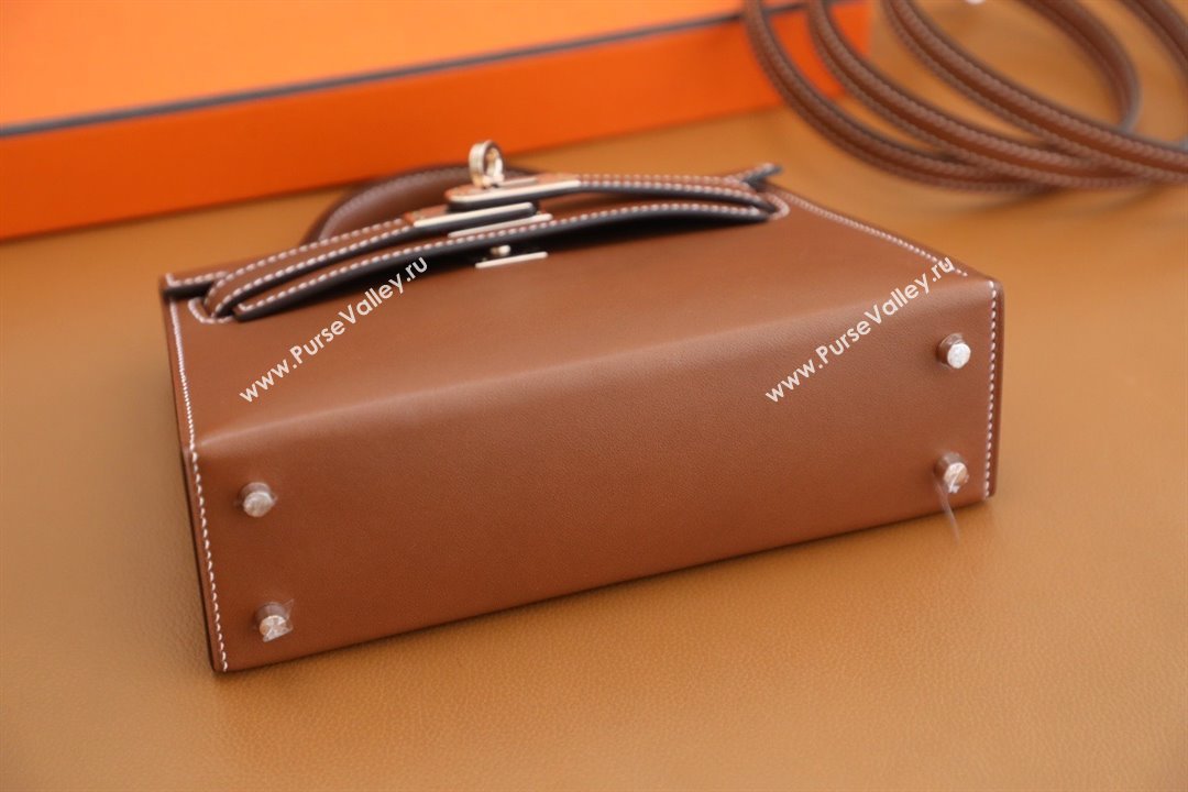 Hermes Mini Kelly II Handbag in original barenia leather gold brown with gold hardware(handmade) (ayan-231115-18)