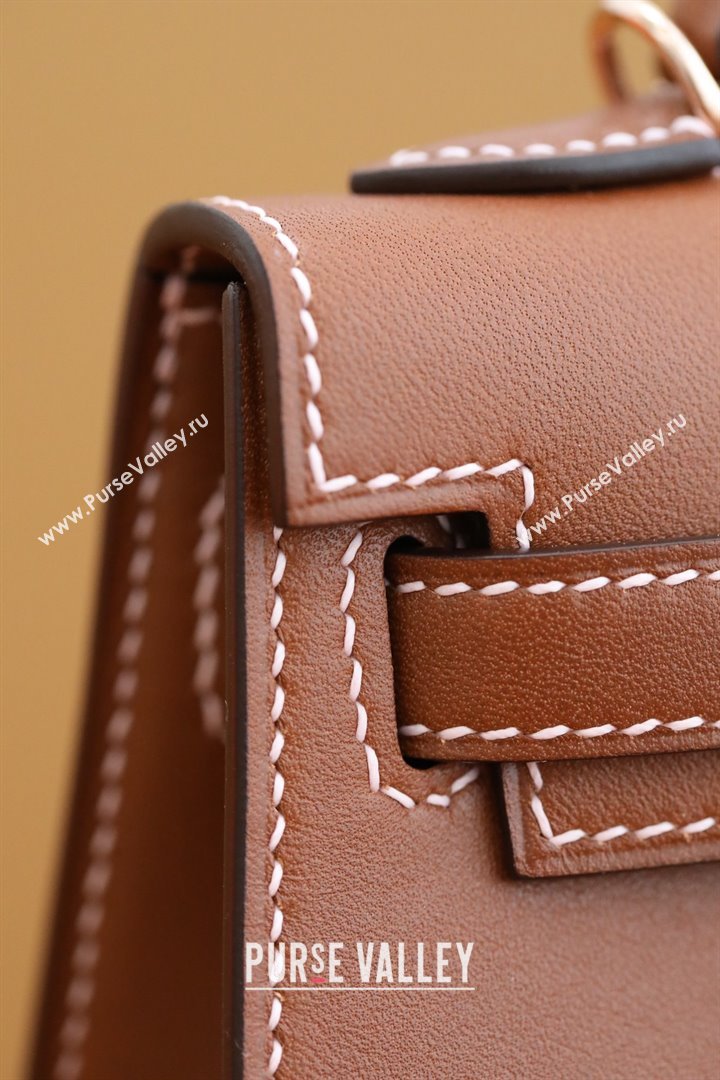 Hermes Mini Kelly II Handbag in original barenia leather gold brown with gold hardware(handmade) (ayan-231115-18)