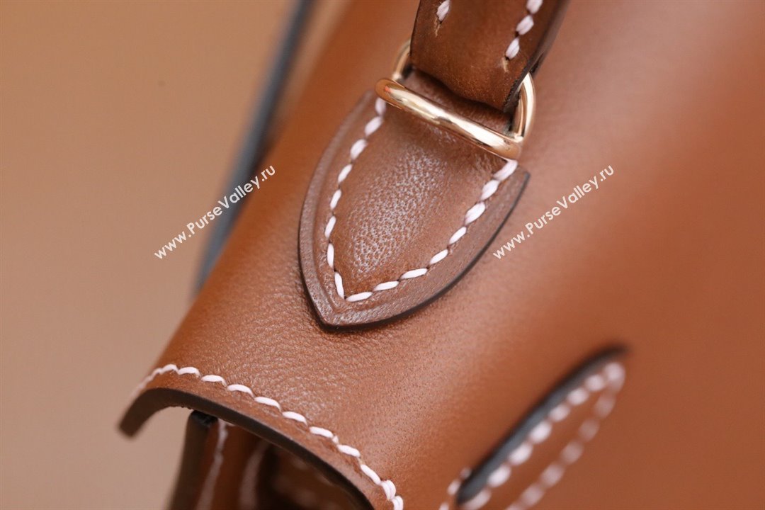 Hermes Mini Kelly II Handbag in original barenia leather gold brown with gold hardware(handmade) (ayan-231115-18)