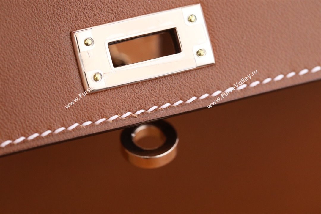 Hermes Mini Kelly II Handbag in original barenia leather gold brown with gold hardware(handmade) (ayan-231115-18)