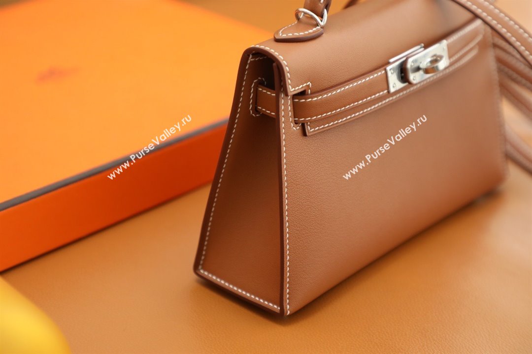 Hermes Mini Kelly II Handbag in original swift leather gold brown with silver hardware(handmade) (ayan-231115-19)