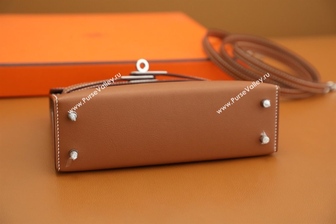 Hermes Mini Kelly II Handbag in original swift leather gold brown with silver hardware(handmade) (ayan-231115-19)