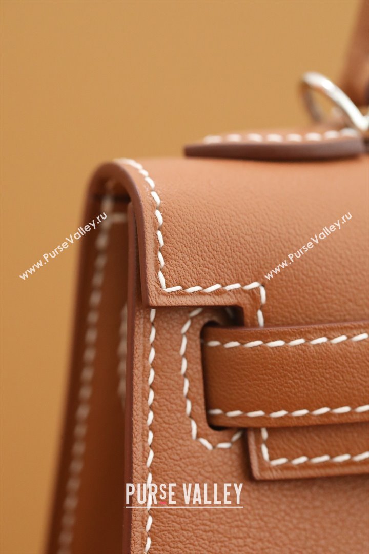 Hermes Mini Kelly II Handbag in original swift leather gold brown with silver hardware(handmade) (ayan-231115-19)