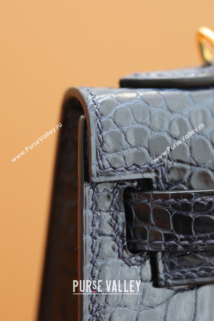 Hermes Mini Kelly II Handbag in alligator leather bleu baltique with gold hardware(handmade) (ayan-231116-11)