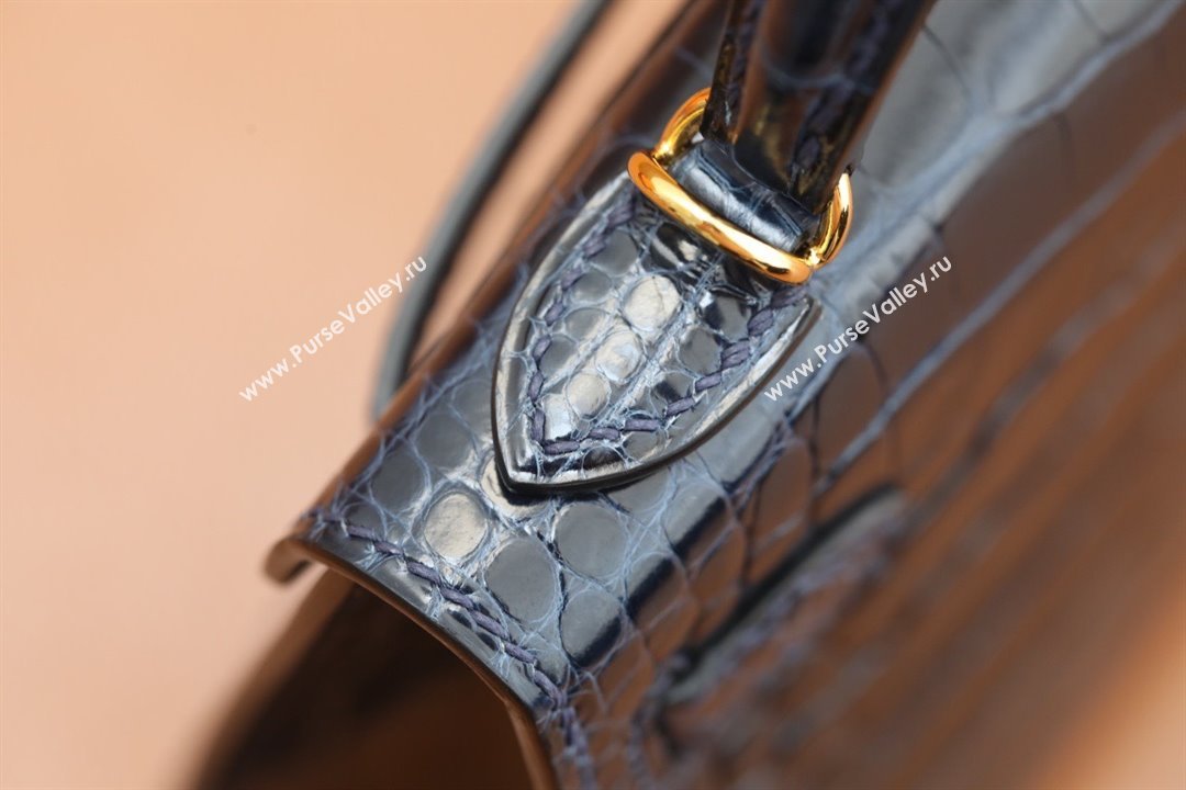 Hermes Mini Kelly II Handbag in alligator leather bleu baltique with gold hardware(handmade) (ayan-231116-11)