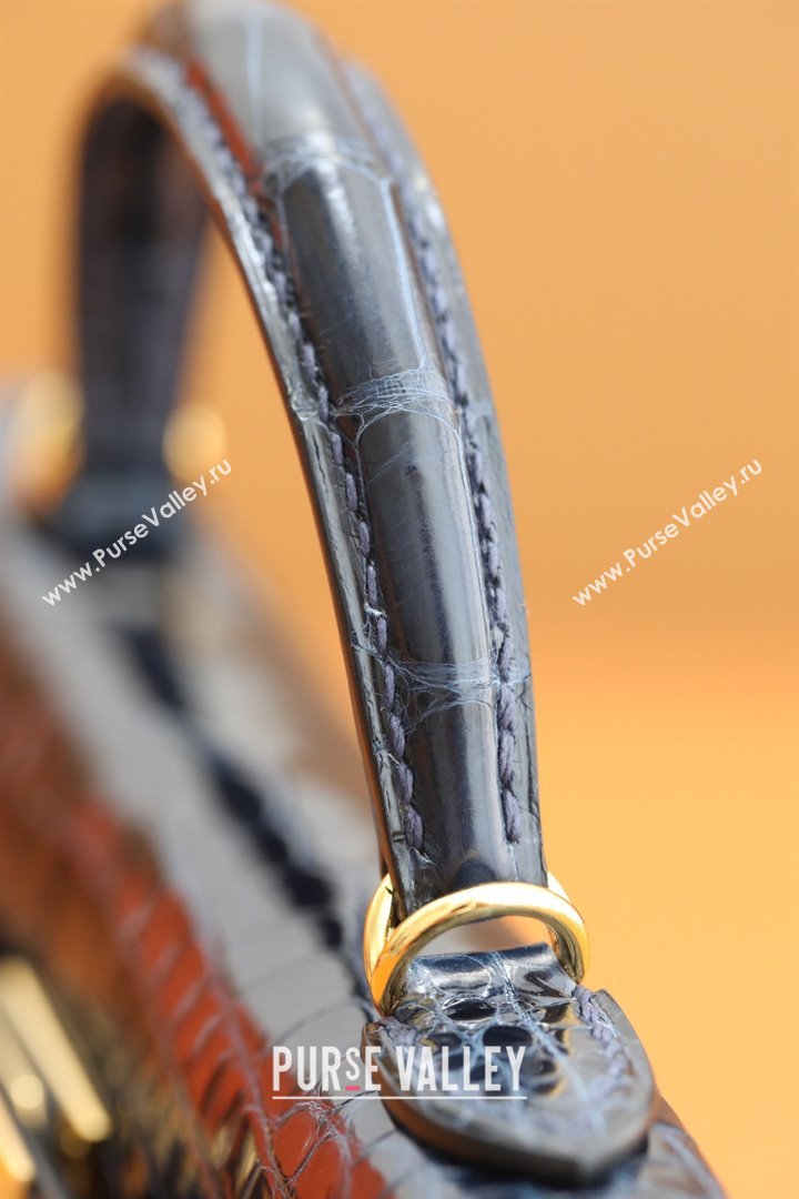 Hermes Mini Kelly II Handbag in alligator leather bleu baltique with gold hardware(handmade) (ayan-231116-11)