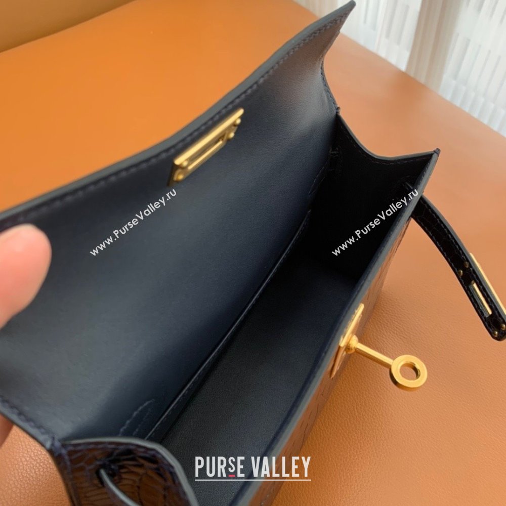 Hermes Mini Kelly II Handbag in alligator leather bleu baltique with gold hardware(handmade) (ayan-231116-11)