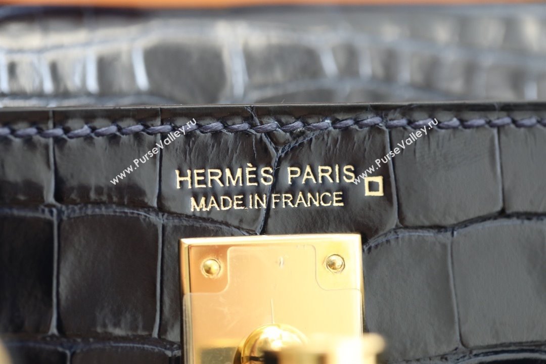 Hermes Mini Kelly II Handbag in alligator leather bleu baltique with gold hardware(handmade) (ayan-231116-11)