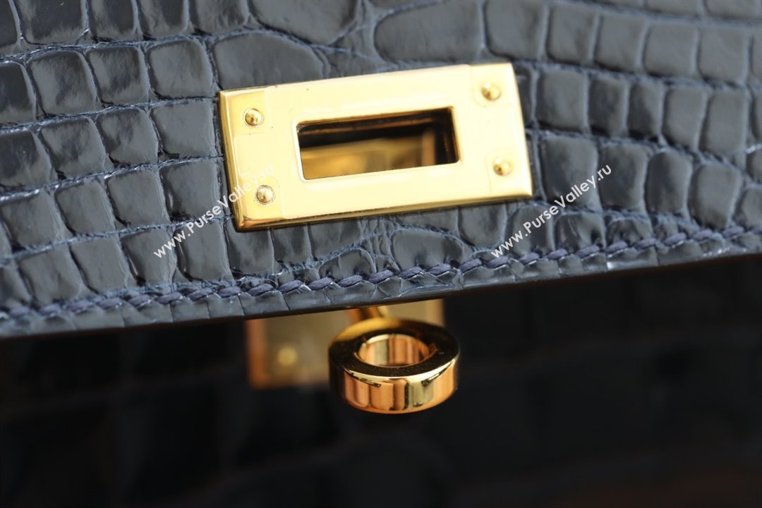Hermes Mini Kelly II Handbag in alligator leather bleu baltique with gold hardware(handmade) (ayan-231116-11)