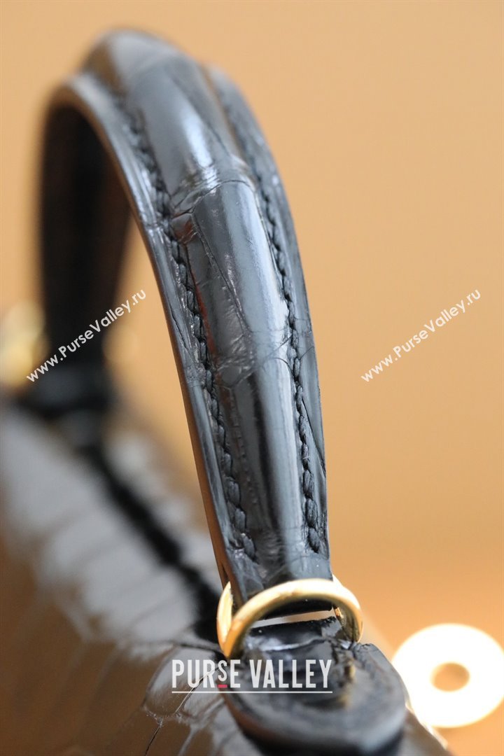 Hermes Mini Kelly II Handbag in alligator leather noir with gold hardware(handmade) (ayan-231116-12)