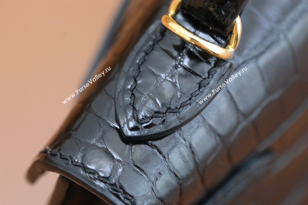 Hermes Mini Kelly II Handbag in alligator leather noir with gold hardware(handmade) (ayan-231116-12)