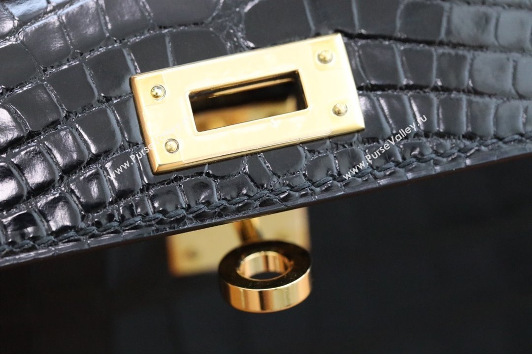 Hermes Mini Kelly II Handbag in alligator leather noir with gold hardware(handmade) (ayan-231116-12)