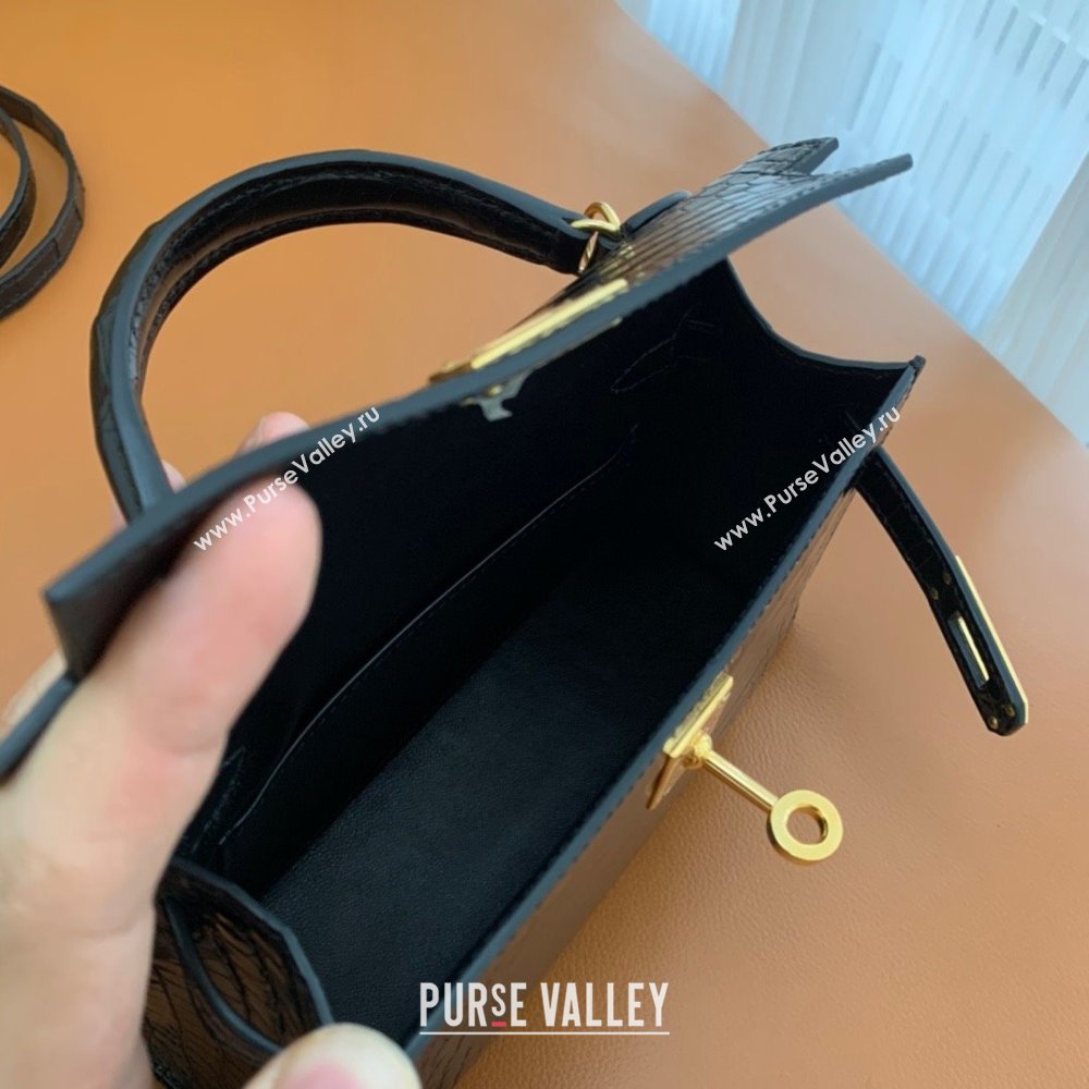 Hermes Mini Kelly II Handbag in alligator leather noir with gold hardware(handmade) (ayan-231116-12)
