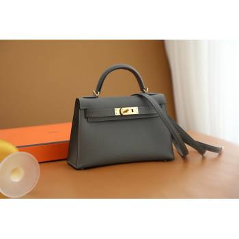 Hermes Mini Kelly II Handbag in original epsom leather gris meyer with gold hardware(handmade) (ayan-231115-11)