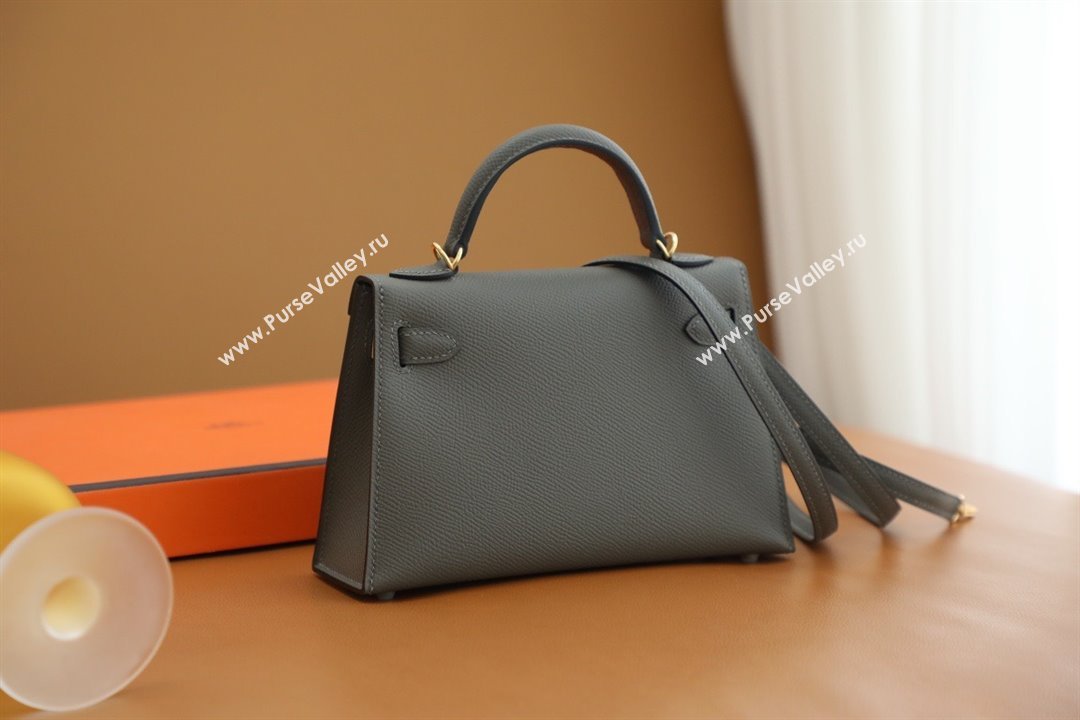 Hermes Mini Kelly II Handbag in original epsom leather gris meyer with gold hardware(handmade) (ayan-231115-11)