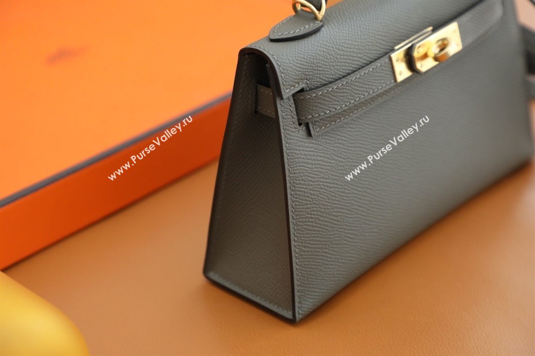 Hermes Mini Kelly II Handbag in original epsom leather gris meyer with gold hardware(handmade) (ayan-231115-11)