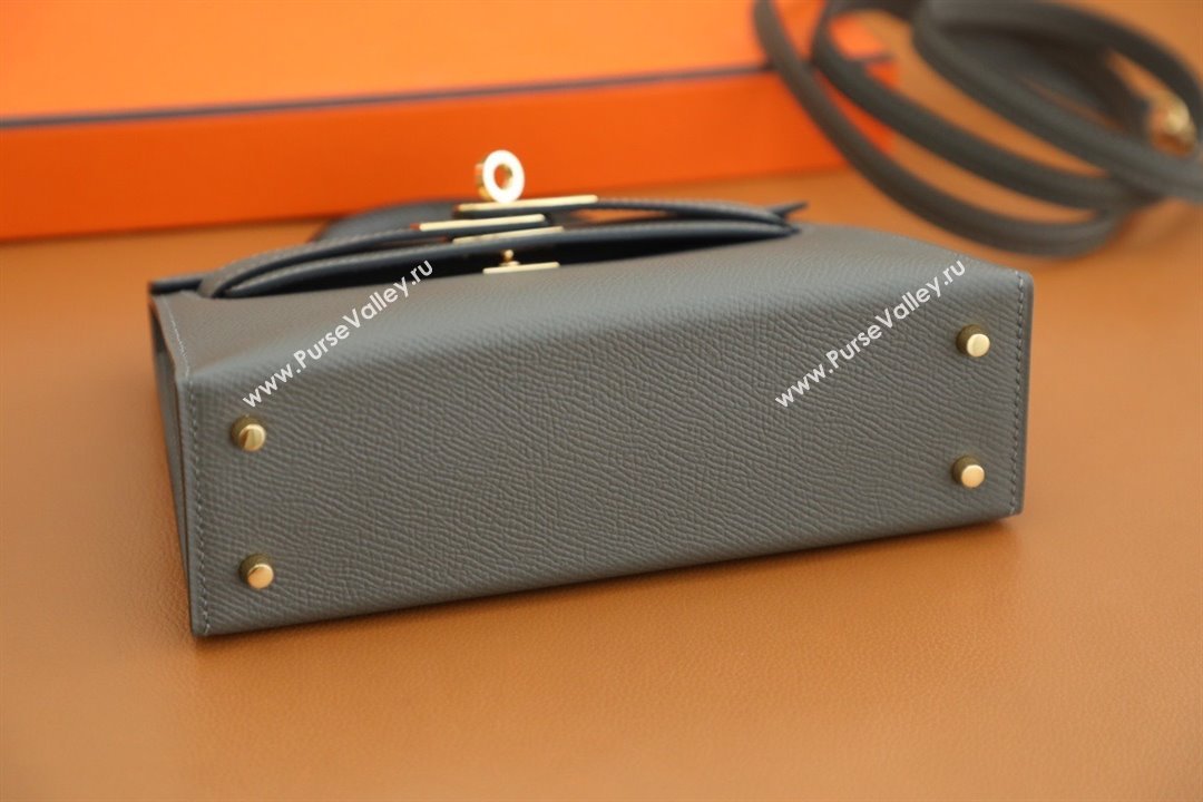 Hermes Mini Kelly II Handbag in original epsom leather gris meyer with gold hardware(handmade) (ayan-231115-11)