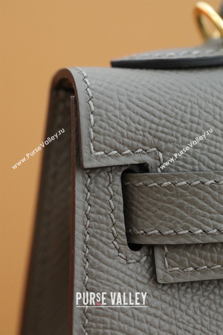 Hermes Mini Kelly II Handbag in original epsom leather gris meyer with gold hardware(handmade) (ayan-231115-11)
