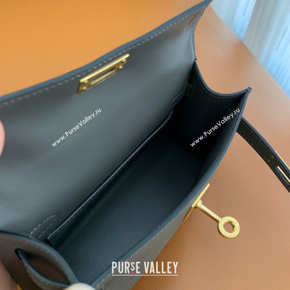 Hermes Mini Kelly II Handbag in original epsom leather gris meyer with gold hardware(handmade) (ayan-231115-11)
