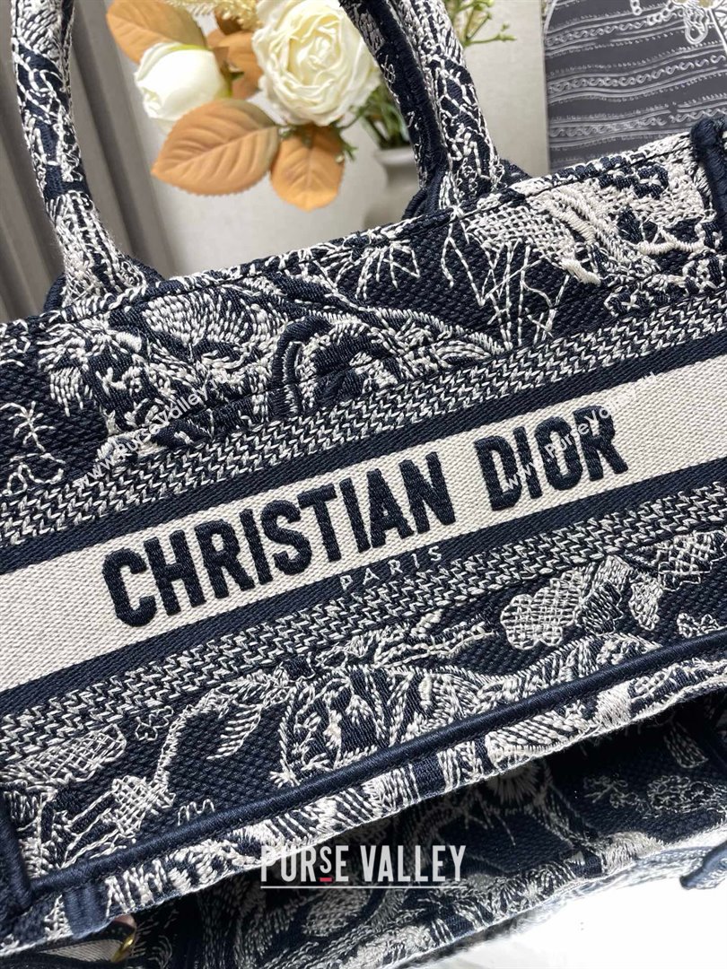 Dior Mini Dior Book Tote Bag with Strap in blue Toile de Jouy Reverse Embroidery 2024 (xxg-240401-09)