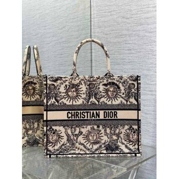 Dior Medium Book Tote Bag in Beige and Black Toile de Jouy Soleil Embroidery 2024 (xxg-240329-11)