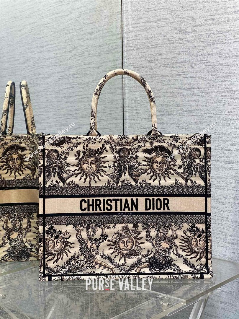 Dior Medium Book Tote Bag in Beige and Black Toile de Jouy Soleil Embroidery 2024 (xxg-240329-11)
