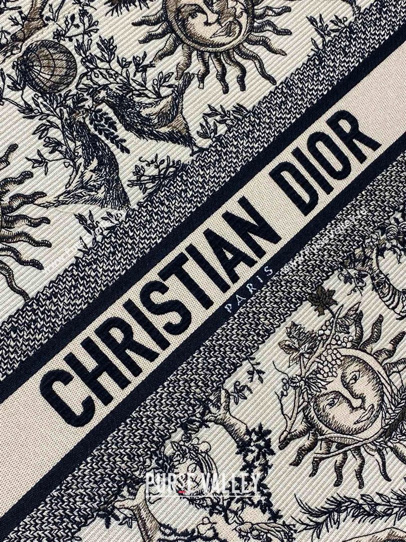 Dior Medium Book Tote Bag in Beige and Black Toile de Jouy Soleil Embroidery 2024 (xxg-240329-11)