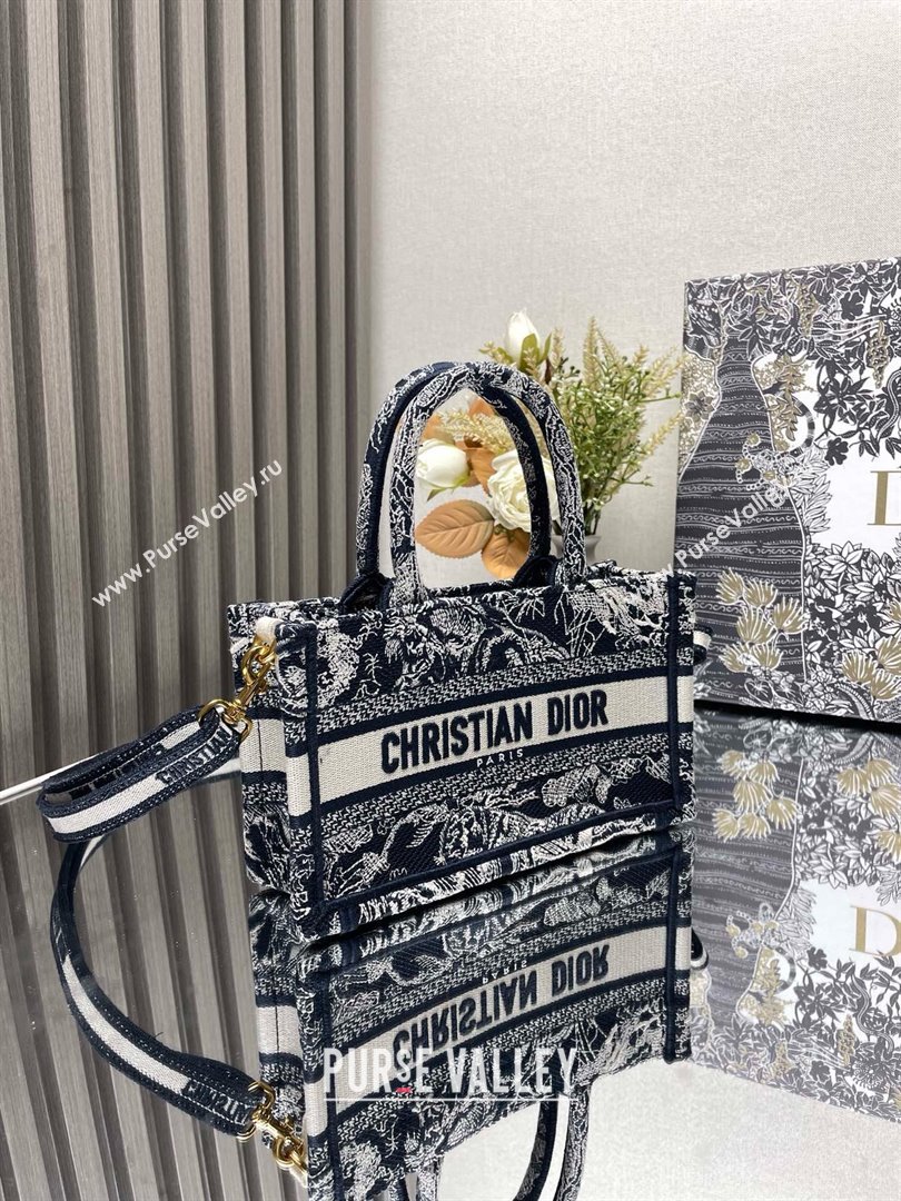 Dior Mini Dior Book Tote Bag with Strap in blue Toile de Jouy Reverse Embroidery 2024 (xxg-240401-09)