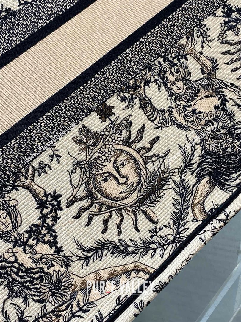 Dior Medium Book Tote Bag in Beige and Black Toile de Jouy Soleil Embroidery 2024 (xxg-240329-11)