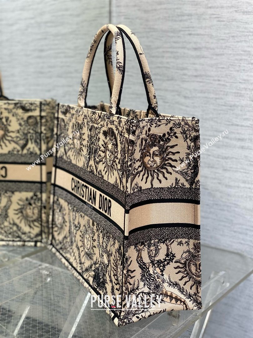 Dior Medium Book Tote Bag in Beige and Black Toile de Jouy Soleil Embroidery 2024 (xxg-240329-11)