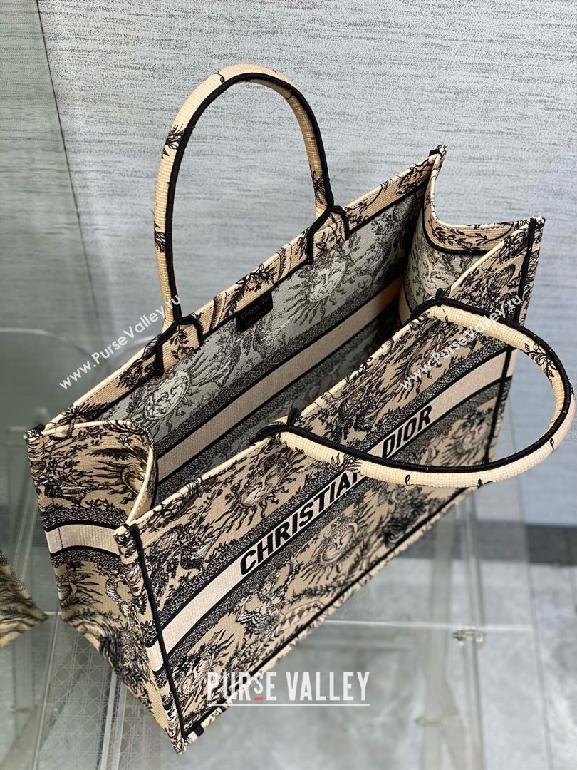 Dior Medium Book Tote Bag in Beige and Black Toile de Jouy Soleil Embroidery 2024 (xxg-240329-11)