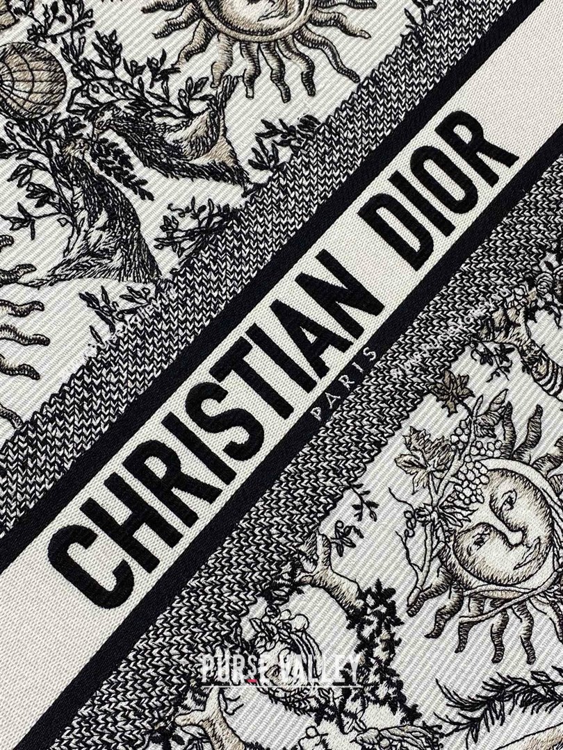 Dior Medium Book Tote Bag in White and Navy Blue Toile de Jouy Soleil Embroidery 2024 (xxg-240329-10)
