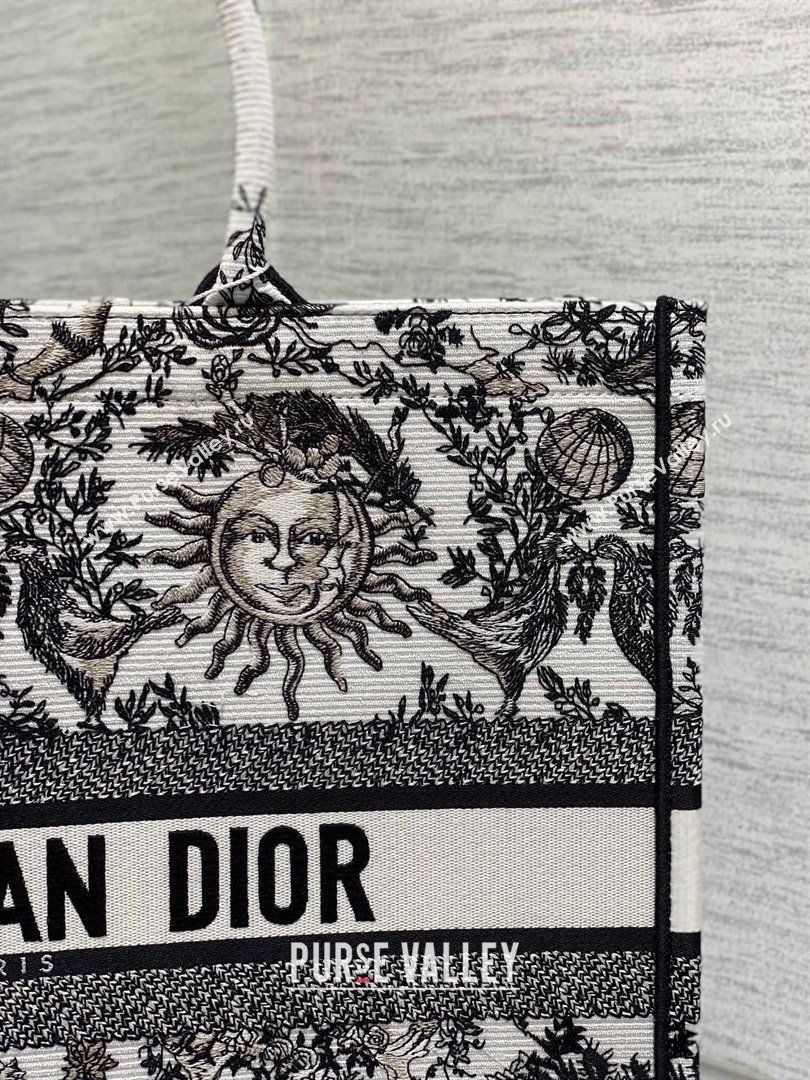 Dior Medium Book Tote Bag in White and Navy Blue Toile de Jouy Soleil Embroidery 2024 (xxg-240329-10)