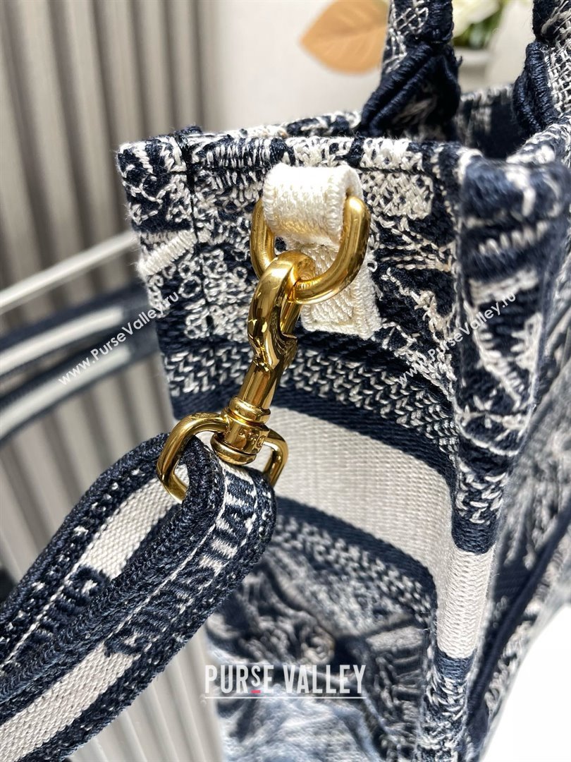 Dior Mini Dior Book Tote Bag with Strap in blue Toile de Jouy Reverse Embroidery 2024 (xxg-240401-09)